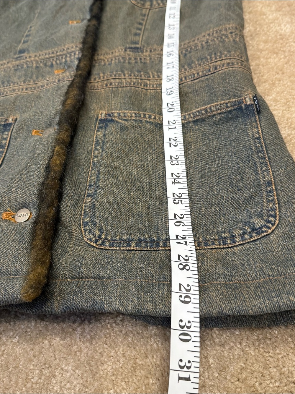 XOXO Y2K 2000s Denim Fur Penny Lane Utility Retro Boho Moto Grunge Fall Winter S - Picture 8 of 11